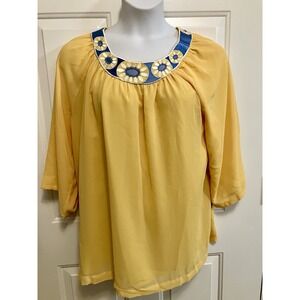 NWT Bob Mackie Wearable Art To Wear Top Shirt Women's Size XL 3/4 Sleeve Chiffon